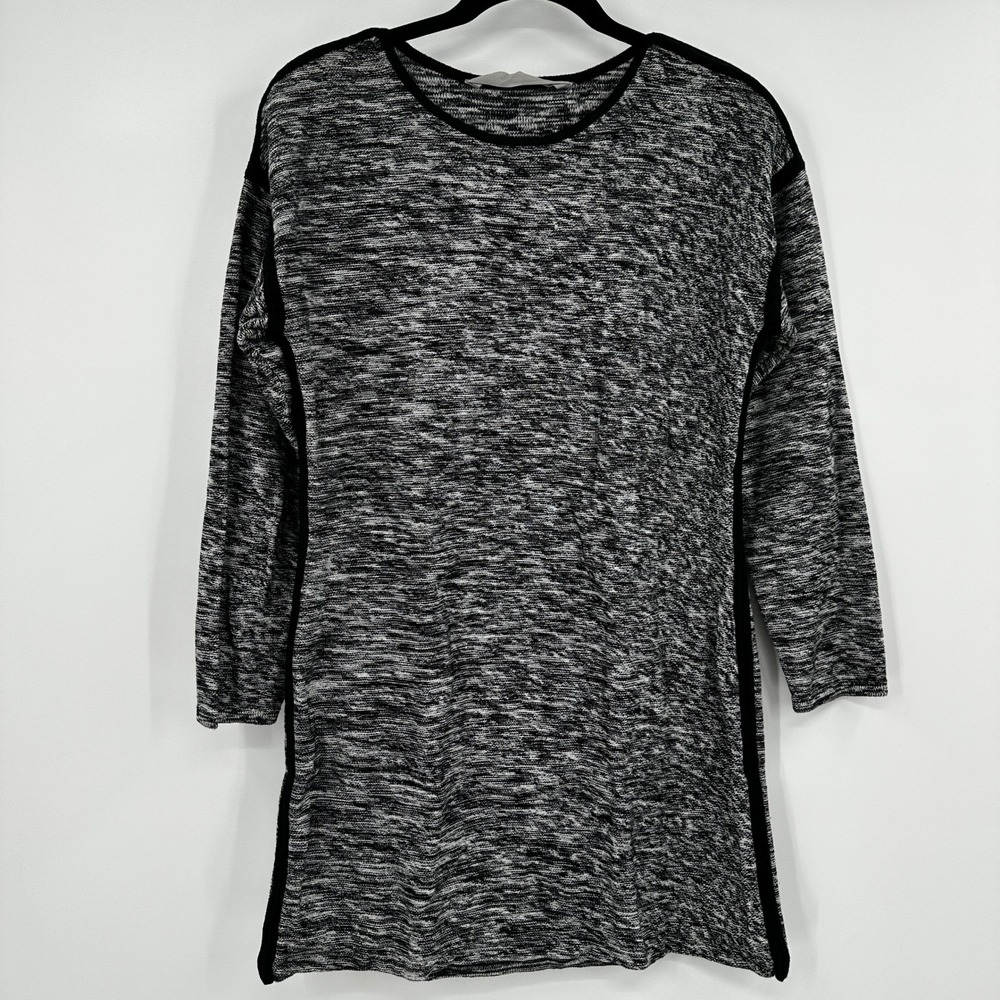 Athleta LP Black White Space Dye Marled Knit 3/4 Sleeve Tunic Dress Athleisure